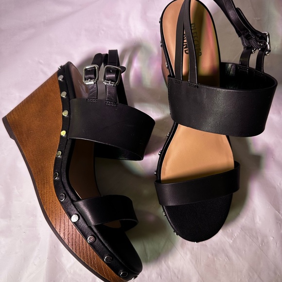 Black Wedge Sandals with Studded Detail - Picture 5 of 9